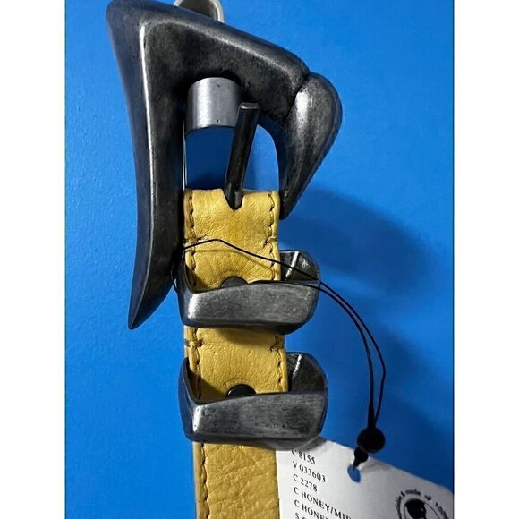 FREE PEOPLE Billie Leather Belt With Silver Buckle, Yellow, WESTERN, COUNTRY M/L - Picture 2 of 5